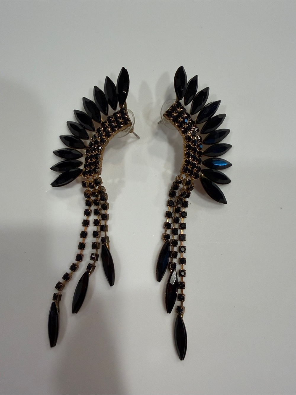 Elegant Black Crystal Statement Ear Crawler Earrings